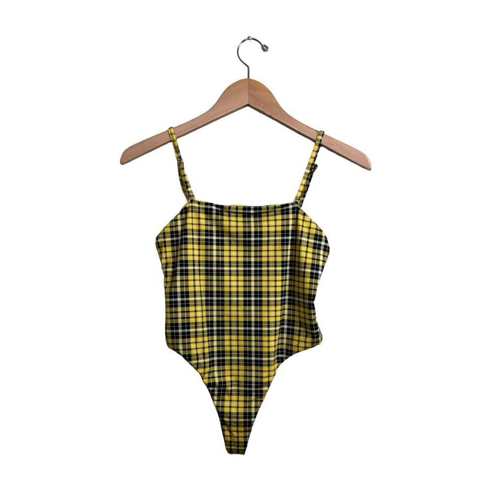 Frankies Bikinis Yellow Plaid One Piece Swimsuits Size Medium